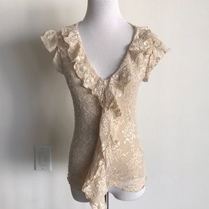 Elegant Lace Ruffle Blouse - Cream